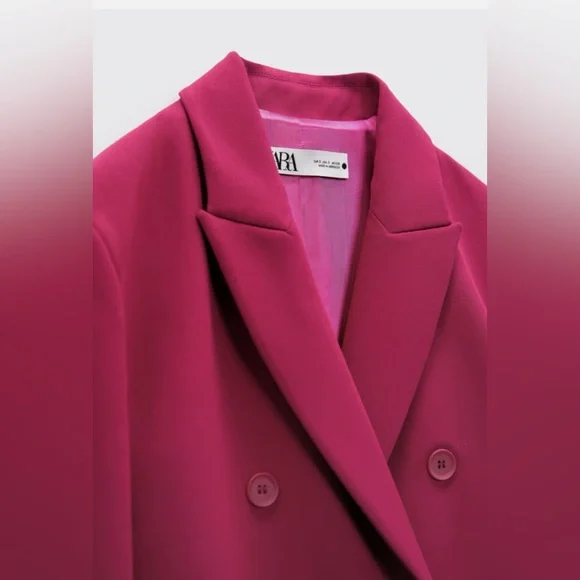 NWT ZARA Double Breasted Blazer Dress in Fuchsia - Picture 4 of 10